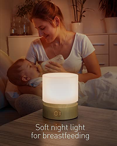 Smilodon Timer-Nachtlicht Pro, dimmbare LED-Nachttischlampe, Nachtlicht für Kinder und Babys, Holzmaserung, Schlafhilfe, wiederaufladbar, batteriebetrieben