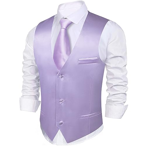 Image of Barry.Wang Vest for Men Business /Leisure Dress Suit Vests V-neck 2 Pockets Wedding Party Tuxedo Satin Waistcoat