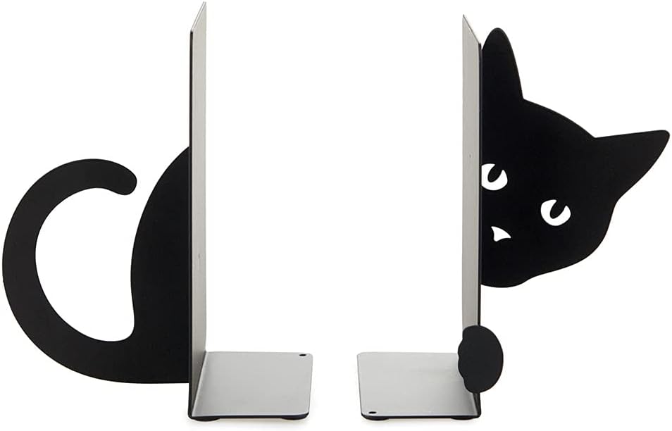Balvi Hidden Cat Bookend – Black Metal Book Holder for Shelves – Decorative and Functional Book Organizer – Ideal for Home and Office – Unique Cat Design – Sujetalibros Gato Oculto