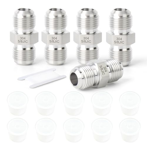 Image of TAISHER 5PCS Forging of 304 Stainless Steel JIC Flare Tube Fittings, 5 /8 inch Male x 5 /8 inch Male, Union