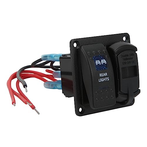 Painel de Interruptor Basculante 2 Carregador USB Voltímetro Digital Carro Barco Barco Marinho