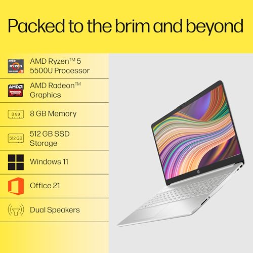 HP 15s, AMD Ryzen 5 5500U (8GB DDR4, 512GB SSD) FHD, Anti-Glare, 15.6''/39.6 cm, Win 11, Office 21, Silver, 1.69 kg, eq2144AU/eq2304AU, AMD Radeon Graphics, HD Camera, Dual Speakers Laptop view 2