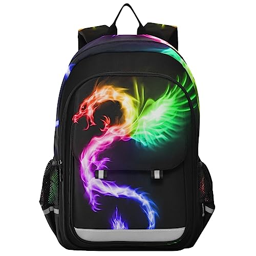 Backpack for Boys Girls, Rainbow Fire Dragon Backpack Students Bookbag Daypack for School Primary Teens