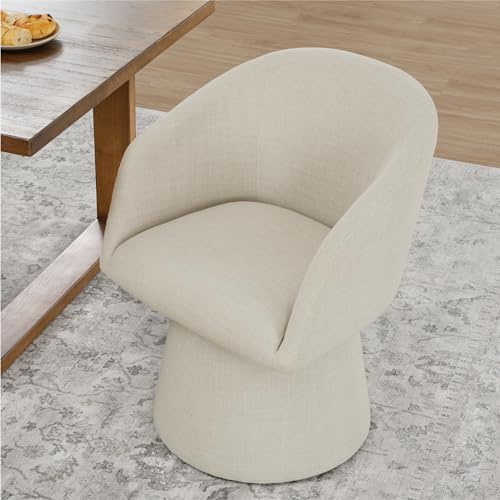 Image of KISLOT Swivel Dining Chairs Set of 1, Upholstered Mid Century Modern Deskchair with Barrel Back, Linen Fabric Kitchen Chairs for Dining Room, Bedroom, Dressing Room, Linen