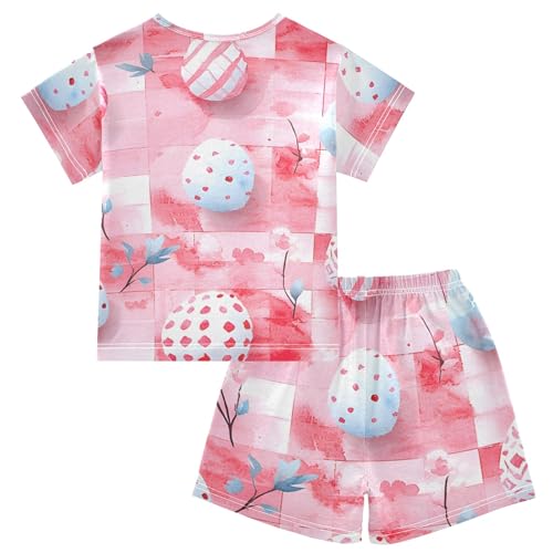 Summer Pajama Set Easter Egg Flower Pattern, Short Sleeve Sleepwear Nightwear2