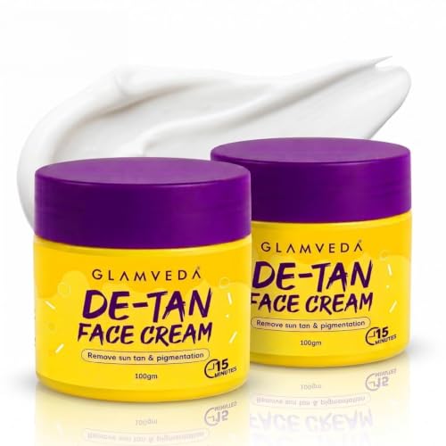 Image of Glamveda De Tan Cream Mask for Men & Women | Kojic Acid Face Pack for Tan Removal, Pigmentation & Sun Damage Care | Instant Brightening & Glow Boosting Formula for Radiant Skin | Suitable for All Skin Types | 100g Pack of 2