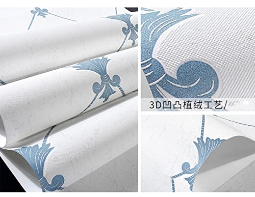 Qihang European Modern Simple 3D Non-Woven Imitation Deerskin Wallpaper Living Room Tv Background Diamond Lattice Pattern Wall Paper Roll 1.73'(0.53M)*32.8'(10M)=57 Sq.ft(5.3M2) (Blue) #TOP4