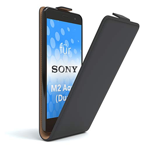 EAZY CASE Hülle kompatibel mit Sony Xperia M2 Aqua (Dual) Hülle Flip Cover zum Aufklappen, Handyhülle aufklappbar, Schutzhülle, Flipcase, Flipstyle Hülle vertikal klappbar, Kunstleder, Schwarz