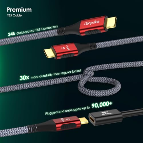 Thunderbolt 5 Cable 1.6FT Compatible, 80Gbps, 120Gbps Bandwidth, PD 240W, 8K@165Hz, 4K@540Hz, USB4 2.0 USB C Video Display Cable for Thunderbolt 4, iPhone 17, SSD, Mac mini M4 / M4 Pro, MacBook Pro - image 3