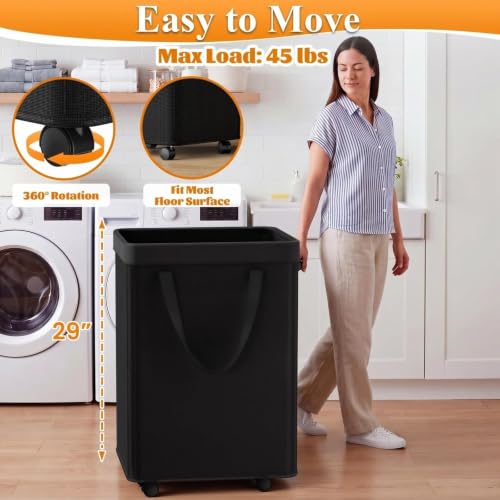 Image of Optish 140L Laundry Hamper with Wheels, Rolling Laundry Basket with Removable Mesh Bag, Extra Large Clothes Hamper for Bedroom, Bathroom, Dorm Room Essentials, Black