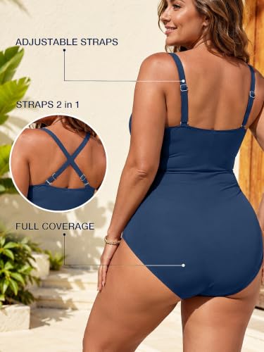 Image of One Piece Swimsuit for Women Tummy Control Bathing Suits Ruched Swimwear