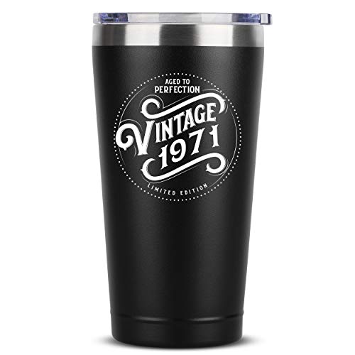 50th Birthday Gifts for Men - 1971 16 oz Black Tumbler - 50th Birthday Decorations for Men - Birthday Gifts for 50 Year Old Man Dad Grandpa - Funny 50th Birthday Idea Presents for Men - 50 Gift Ideas