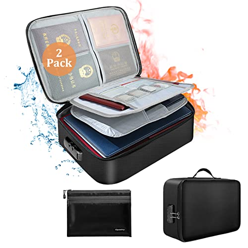 Fireproof Document Bag With Lock (14X10.6X4’’) & Money Bag, 3-Layer Portable Document Organizer, Home Office Travel Fireproof Bag With Handle, Document Safe Bag For Important File Passport Certificate #TOP2