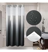 Ecoehoe 48" W x74“ L Hook Free Fabric Stall Shower Curtain with Polyester Snap-in Liner with Magn...