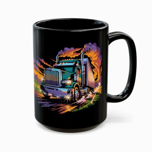 Taza de Cerámica Negra 15oz con Camión Semi miniatura 1