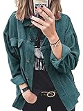  seiveini Chemise Velours Côtelé Femmes Boyfriend à Manches Longues Veste en Velours à Boutonné Couleur Unie Poche Haut Décontracté Top Femme Chic B Vert S