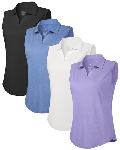 4 Pack Women Sleeveless Golf Polo Shirts