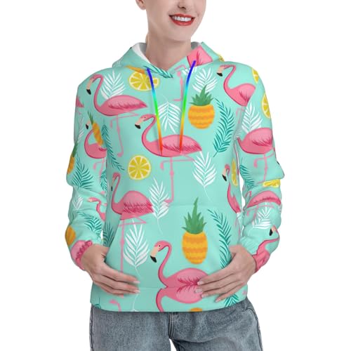 Sweat à capuche rose imprimé flamant pour femme pull extensible avec poche