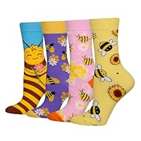 Cansok Women Bee Socks Honeybee Gifts Animal Novelty Dress Crew Socks (Bee - 4 pairs)