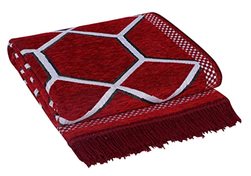 Image of Sparrow WorldGeometric Designer Superfine Exclusive Velvet Chenille Carpet /Area Rug /Bedside Runner (Maroon, 5 X 7 Feet (152.4 X 213.36 CM)