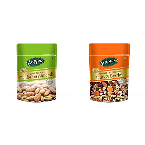 Image of Happilo 100% Natural Premium Californian Almonds, 200g + Happilo Premium International Nuts and Berries, 200g
