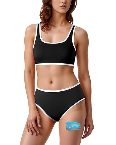 Beautikini Period Swimwear Sporty Two Piece Menstrual Swimsuits Leakproof Bikini Set Bathing Suits for Teen Girls Women
