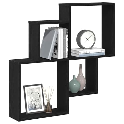 vidaXL Scaffale da Parete Rovere Nero 80 x 15 x 78,5 cm, Decorazione per Il Soggiorno, mensole rettangolari Moderne, Legno Resistente, Pratica Soluzione per riporre Oggetti