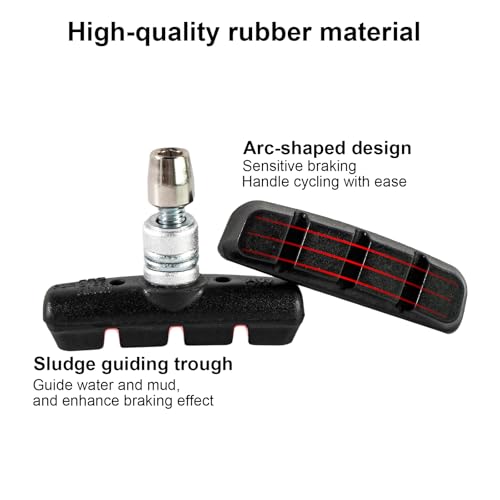 Image of Chooee Bike V-Brake Pads, Bicycle 70mm Brake Blocks Set, 2 Pairs Universal Brake Shoes