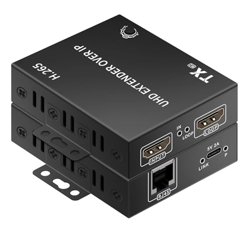 Rallonge HDMI 4K sur Ethernet TCP/IP 150 m, 4K @ 30 Hz/2K @ 60 Hz/1080p @ 60 Hz, etc. Encodage/décodage H.265, configuration 1 à plusieurs, adresse IP fixe,...