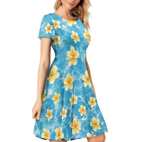 Image of HUGS IDEA Womens Puffy Swing Midi Dress Round Neck Short Sleeve Party A-Line Dresses