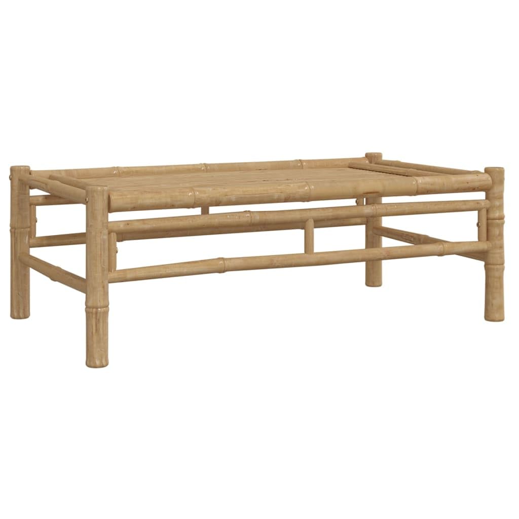 Juego de 3 muebles de jardín de bambú con mesa y cojines, sofá de jardín modular con respaldo para hasta 110 kg por asiento, acolchado de color crema para mayor comodidad al aire libre