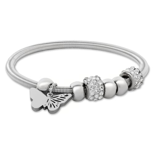Image of I Jewels Fashion Stylish Silver Plated Adjustable Charm Bracelet with Stone Beads for Women