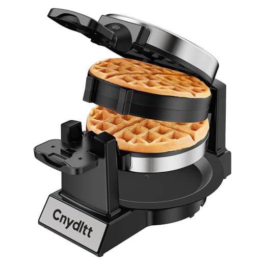 Cnydltt Double Waffle Maker, 1400W Rotating Belgian Waffle Iron with Nonstick Plates, 180° Flip, 8-Slice, Removable Drip Tray, Locking Lid & Cool Touch Handles, Stainless, Black