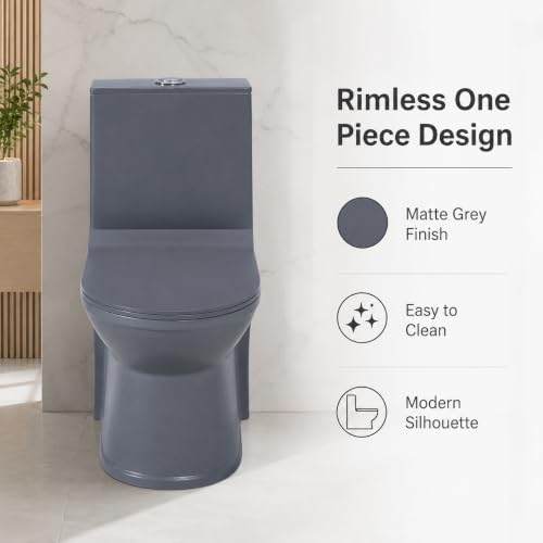 Image of KrissKross Premium Ceramic Rimless One Piece Western Toilet /Commode for Toilet /European Commode With Soft Close Seat Cover For Lavatory /Washdown Flush Commode With - S Trap Outlet (Matte Grey)