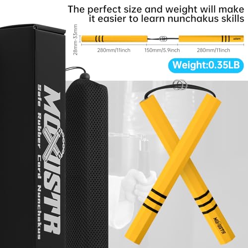 MOXIISTR Safe Foam Rubber Cord Nunchakus with Cord for Beginners Practice and Training (Yellow+Ring)