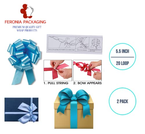 Feronia Packaging 2 Pieces Pull Bow For Gift Wrapping Gift Bows Pull Bow With Ribbon For Wedding Gift Baskets, 5.5 Inch 20 Loop (Light Blue) #TOP4
