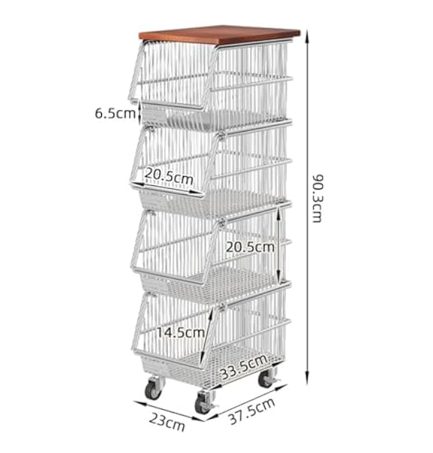 Kitchen Storage Rolling Cart Wheels Utility Basket Pantry Rack for Fruit Vegetable(90.3cm)-rl3mxKjQ