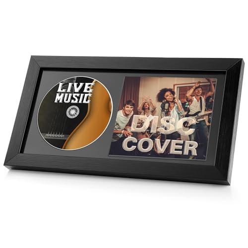 CD Display Frame Double Album Cover Hanging Decor 2 Pcs Black 12 X 6.8