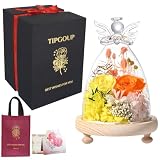 プリザーブドフラワー 誕生日 花 ギフト エンジェル型ガラスドーム 専用ボックス付 黄オレンジ