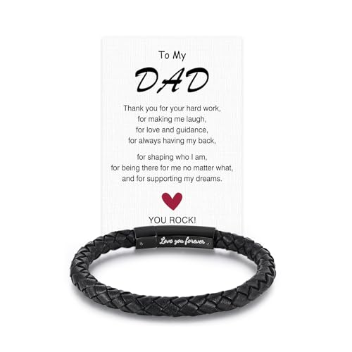 Valentine's Day Birthday Gift for Men Braided Genuine Leather Bracelet for Men Dad Husband Boyfriend Son Brother Nephew Uncle Black Braided Leather Engraved with Love You Forever Jewelry 7.5|8.5|9 In