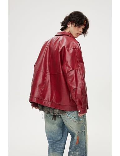 Aelfric Eden Faux Leather Jacket Oversized Vintage Motorcycle Jackets Moto Coats Unisex Streetwear Jacket Burgundy2