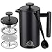 vancasso Cafetera Émbolo, vancasso 800 ml Cafetera Émbolo de Acero Inoxidable 304 con Triple Filtros y 1 Cuchara para Hogar Oficina Negro (Mediano)