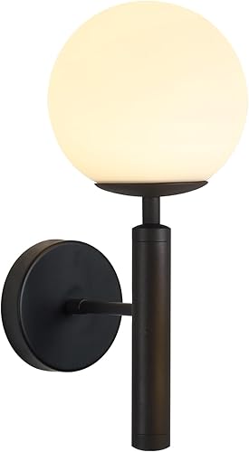 KCO Lighting - Lámpara de pared moderna dorada de mediados de siglo, industrial mate, globo de cristal, lámpara de pared para dormitorio, luz de