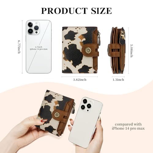 Image of Wallet Women,RFID Blocking Leather Womens Wallet Bifold Compact Small Wallet for Women Card Holder with Removable ID Window cowprint brown