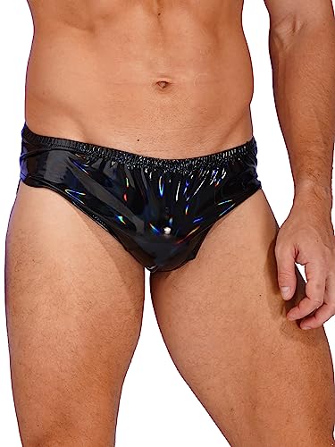 Men's Bikini Briefs Shiny Metallic Bulge Pouch Panties Underwear Low Waist Swim Trunks3