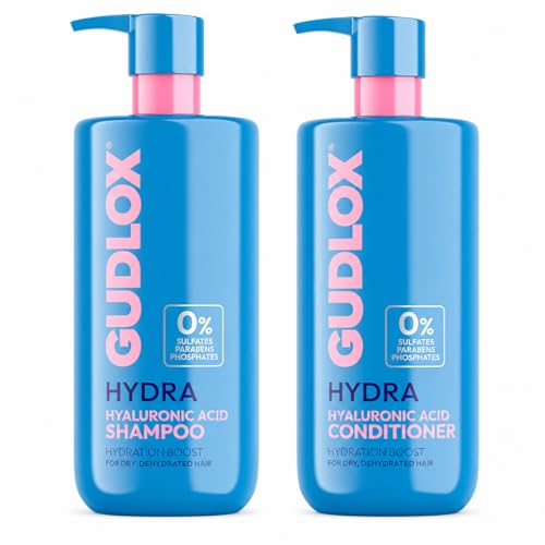Gudlox Hydra Hyaluronic Acid Sulphate-Free Moisturising Shampoo & Conditioner Set Daily Hydration for Dry Dehydrated Hair (2 x 400ml)