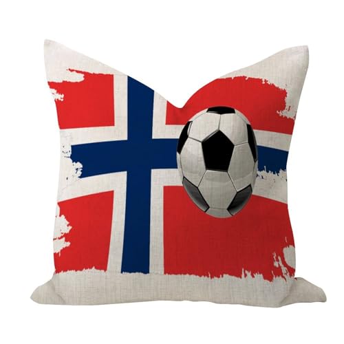 WSDESDEC Bequemer Outdoor-Kissenbezug, 45,7 x 45,7 cm, Fußball-Thema, Norwegen, Land-Design, für Sportler, Fitnessstudio, Dekoration, quadratisch, Leinen, für Innenbereich, Zelt, Büro