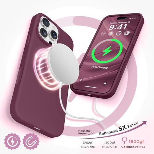 Image of GolbinBox Magnetic for iPhone 16 Pro Max Case, Silicone Cover, Wine Red