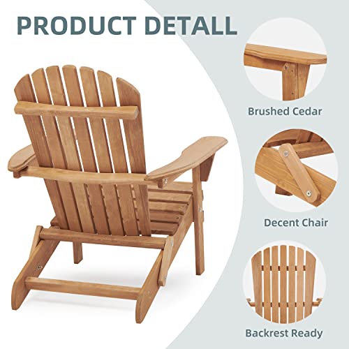Mederla Outdoor Wooden Folding Adirondack Chair, Solid Wood Lounge Patio Chair For Garden, Lawn, Backyard, Deck, Pool Side, Fire Pit #TOP4