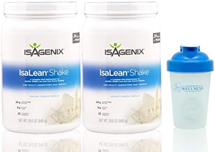 Isagenix Isalean Creamy French Vanilla Shake 29.6oz Canisters & BONUS Common Wellness shaker bottle(2 Pack)